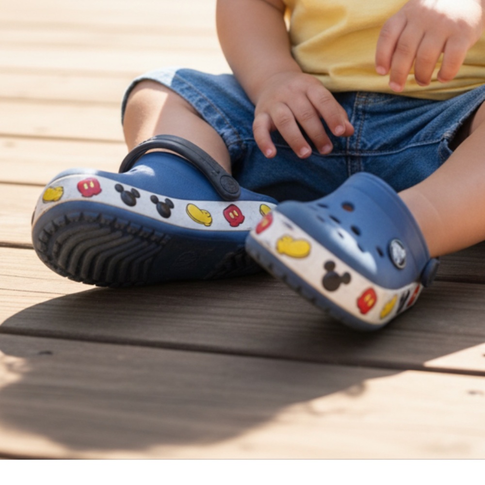 CROCS Disney Mickey toddler size 8 Blue slip one with Mickey Design